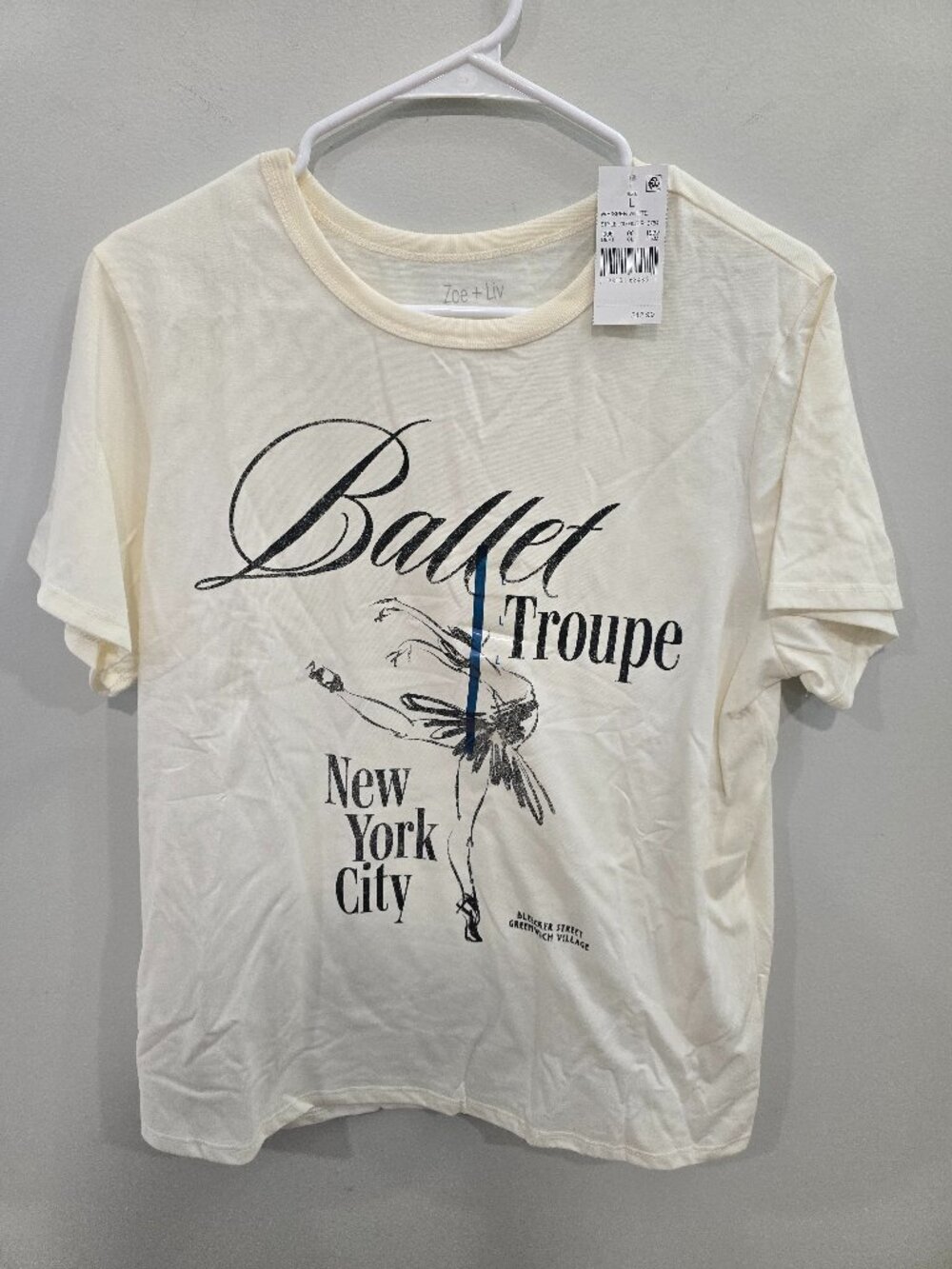 Zoe + Liv Women's Size Large Cream T-Shirt Ballet Troupe NYC *NWT*
